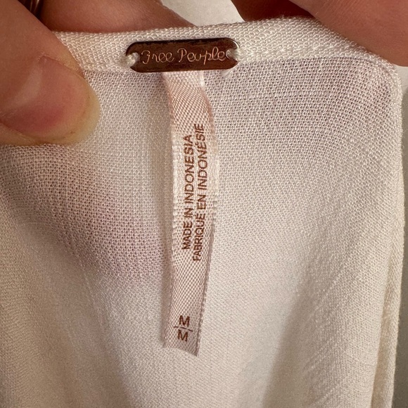 Free People Cream Tied Cold Shoulder Asymmetrical Mini Shirt Dress Women M Boho - Picture 8 of 9